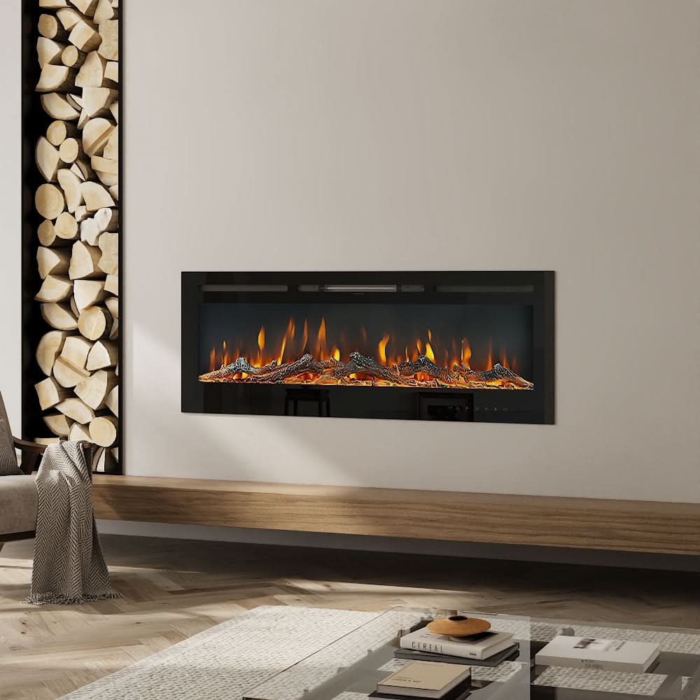 Recessed Media Wall Electric Fireplace 40/50/60/70/80 Inch – 12 Flame Colours & Remote Control 5120 BTU/h