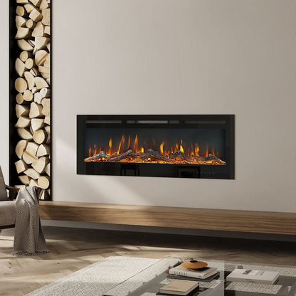 Recessed Media Wall Electric Fireplace 40/50/60/70/80 Inch – 12 Flame Colours & Remote Control 5120 BTU/h