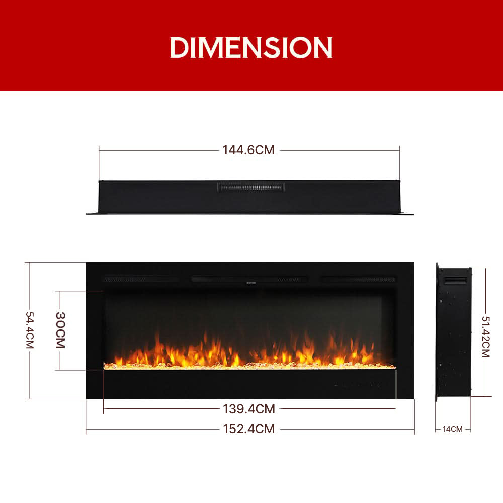 Recessed Media Wall Electric Fireplace 40/50/60/70/80 Inch – 12 Flame Colours & Remote Control 5120 BTU/h