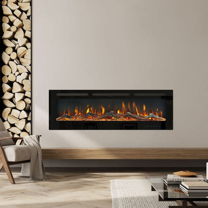 Recessed Media Wall Electric Fireplace 40/50/60/70/80 Inch – 12 Flame Colours & Remote Control 5120 BTU/h