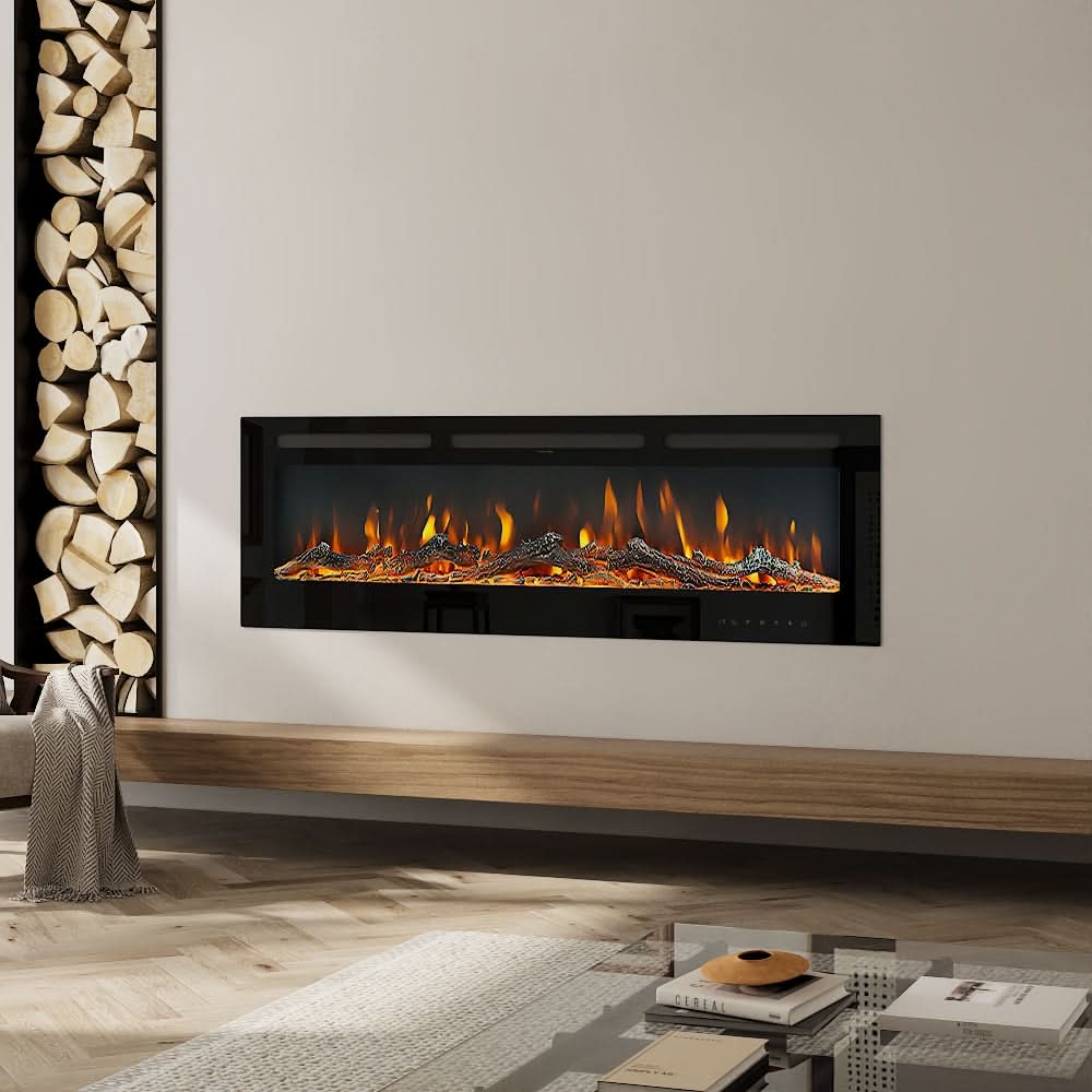 Recessed Media Wall Electric Fireplace 40/50/60/70/80 Inch – 12 Flame Colours & Remote Control 5120 BTU/h