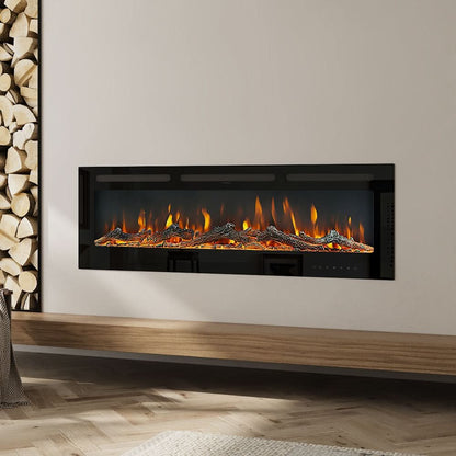 Recessed Media Wall Electric Fireplace 40/50/60/70/80 Inch – 12 Flame Colours & Remote Control 5120 BTU/h