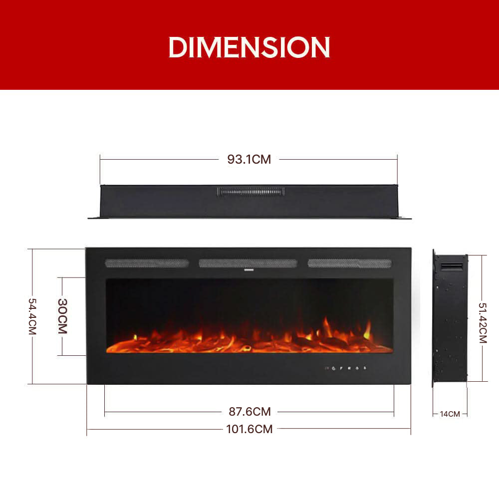 Recessed Media Wall Electric Fireplace 40/50/60/70/80 Inch – 12 Flame Colours & Remote Control 5120 BTU/h