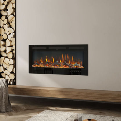Recessed Media Wall Electric Fireplace 40/50/60/70/80 Inch – 12 Flame Colours & Remote Control 5120 BTU/h