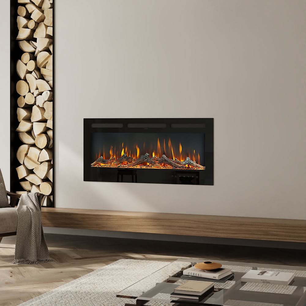 Recessed Media Wall Electric Fireplace 40/50/60/70/80 Inch – 12 Flame Colours & Remote Control 5120 BTU/h