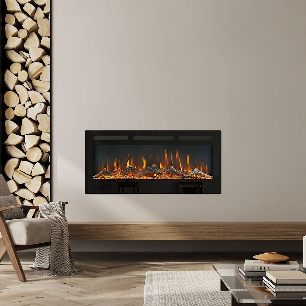 Recessed Media Wall Electric Fireplace 40/50/60/70/80 Inch – 12 Flame Colours & Remote Control 5120 BTU/h