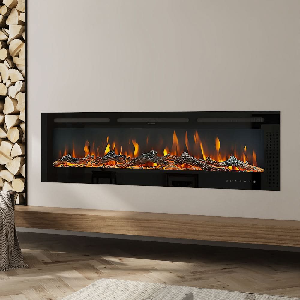 Recessed Media Wall Electric Fireplace 40/50/60/70/80 Inch – 12 Flame Colours & Remote Control 5120 BTU/h