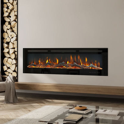 Recessed Media Wall Electric Fireplace 40/50/60/70/80 Inch – 12 Flame Colours & Remote Control 5120 BTU/h
