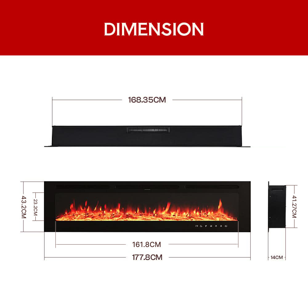 Recessed Media Wall Electric Fireplace 40/50/60/70/80 Inch – 12 Flame Colours & Remote Control 5120 BTU/h