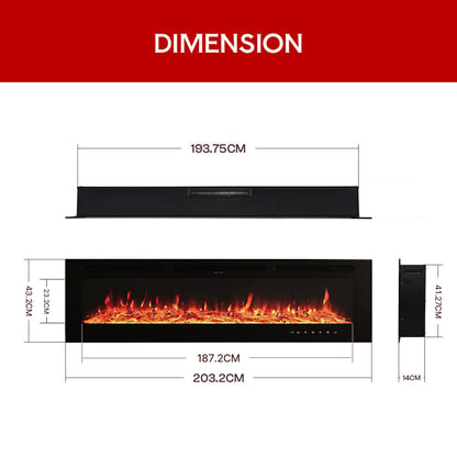 Recessed Media Wall Electric Fireplace 40/50/60/70/80 Inch – 12 Flame Colours & Remote Control 5120 BTU/h