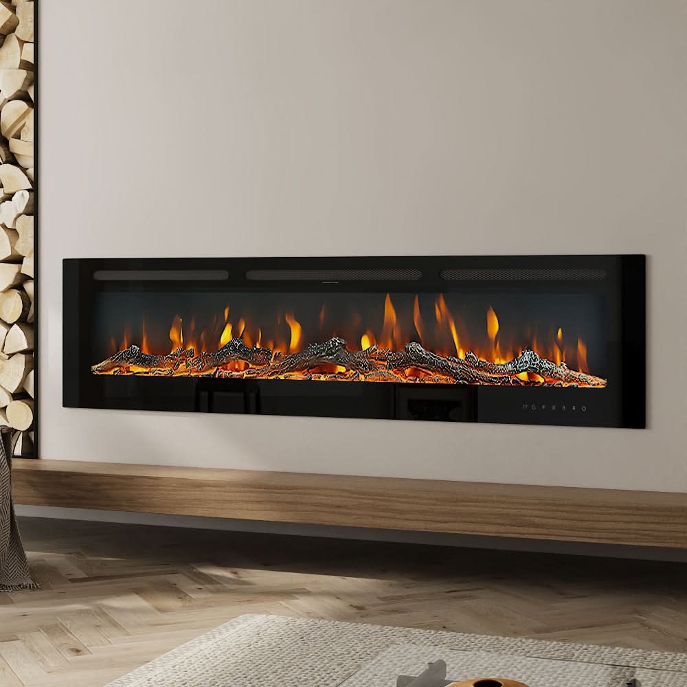 Recessed Media Wall Electric Fireplace 40/50/60/70/80 Inch – 12 Flame Colours & Remote Control 5120 BTU/h
