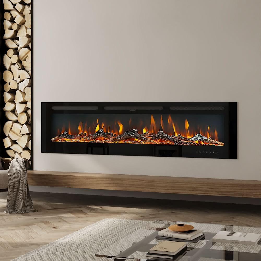 Recessed Media Wall Electric Fireplace 40/50/60/70/80 Inch – 12 Flame Colours & Remote Control 5120 BTU/h