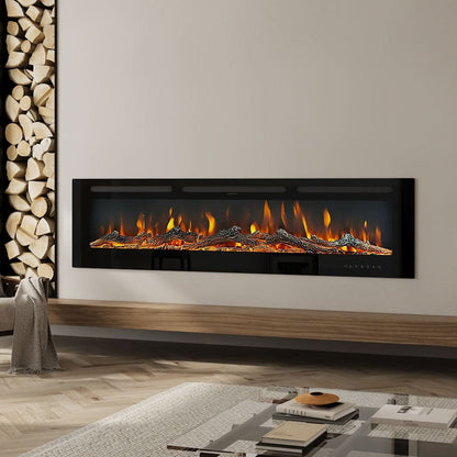 Recessed Media Wall Electric Fireplace 40/50/60/70/80 Inch – 12 Flame Colours & Remote Control 5120 BTU/h