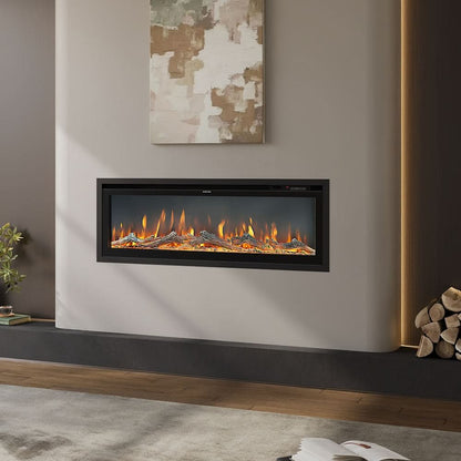 Slim Wall Mounted Electric Fireplace 40/50/60 Inch – 12 Flame Colours, Thermostat & Remote Control