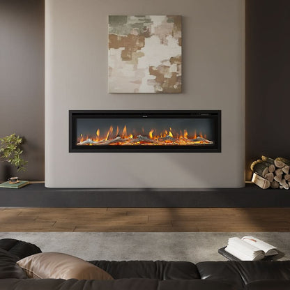 Slim Wall Mounted Electric Fireplace 40/50/60 Inch – 12 Flame Colours, Thermostat & Remote Control