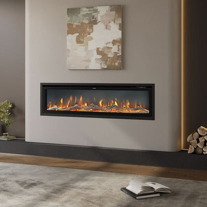 Slim Wall Mounted Electric Fireplace 40/50/60 Inch – 12 Flame Colours, Thermostat & Remote Control