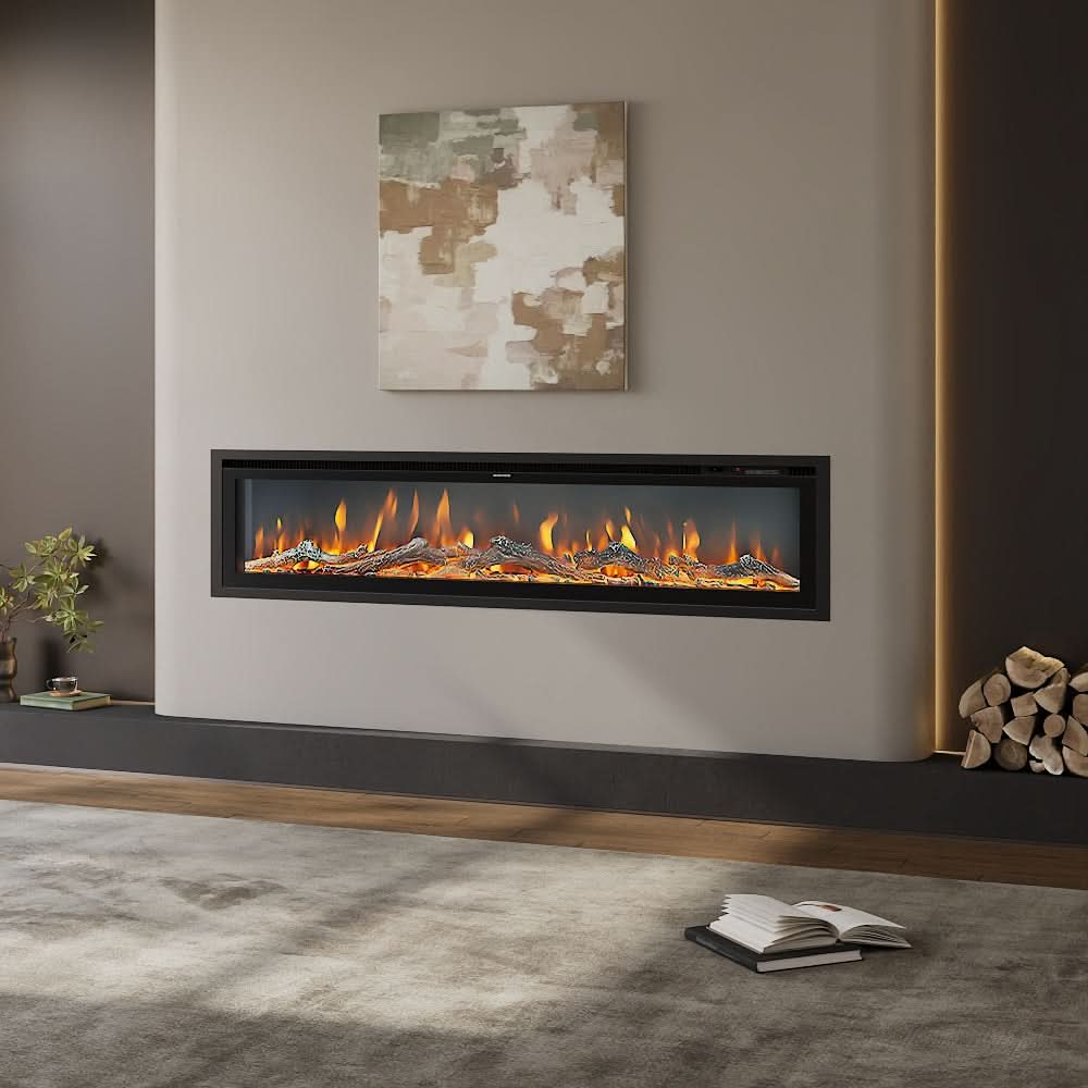 Slim Wall Mounted Electric Fireplace 40/50/60 Inch – 12 Flame Colours, Thermostat & Remote Control