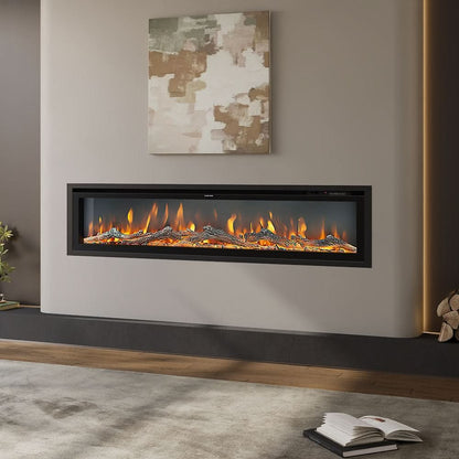 Slim Wall Mounted Electric Fireplace 40/50/60 Inch – 12 Flame Colours, Thermostat & Remote Control