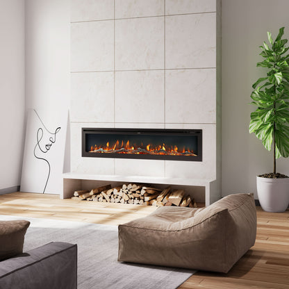 Extra Wide Wall Mounted Electric Fireplace 70/80/100 Inch – 12 Flame Colours, Dual Heat & Remote Control