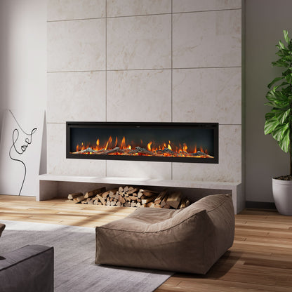 Extra Wide Wall Mounted Electric Fireplace 70/80/100 Inch – 12 Flame Colours, Dual Heat & Remote Control