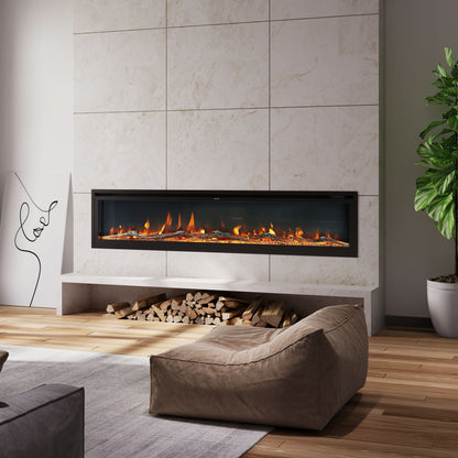 Extra Wide Wall Mounted Electric Fireplace 70/80/100 Inch – 12 Flame Colours, Dual Heat & Remote Control