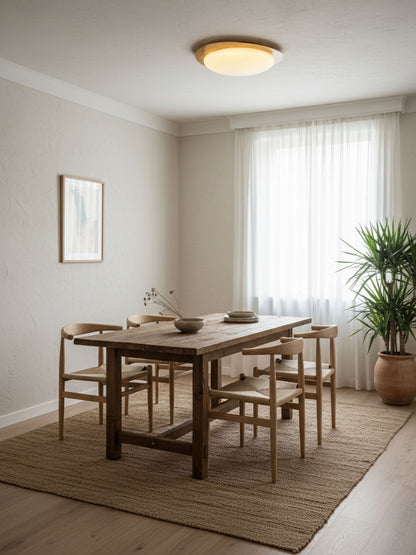 Contemporary Iron Wood-Trim Rim Ceiling Light 1-Light