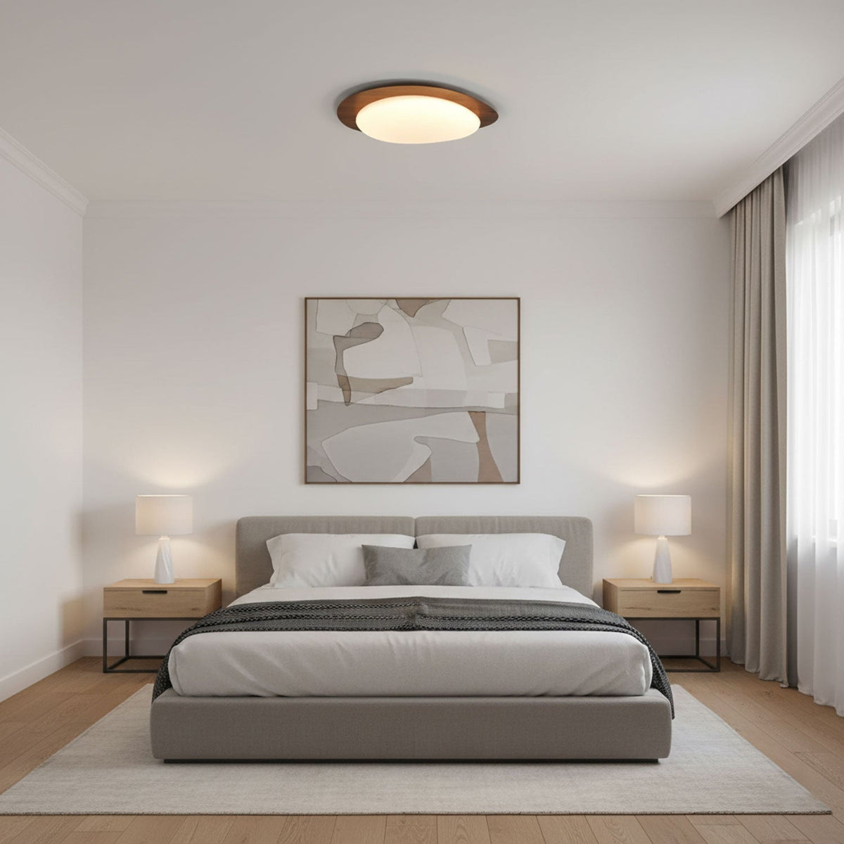Contemporary Iron Wood-Trim Rim Ceiling Light 1-Light