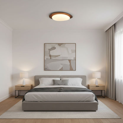 Contemporary Iron Wood-Trim Rim Ceiling Light 1-Light