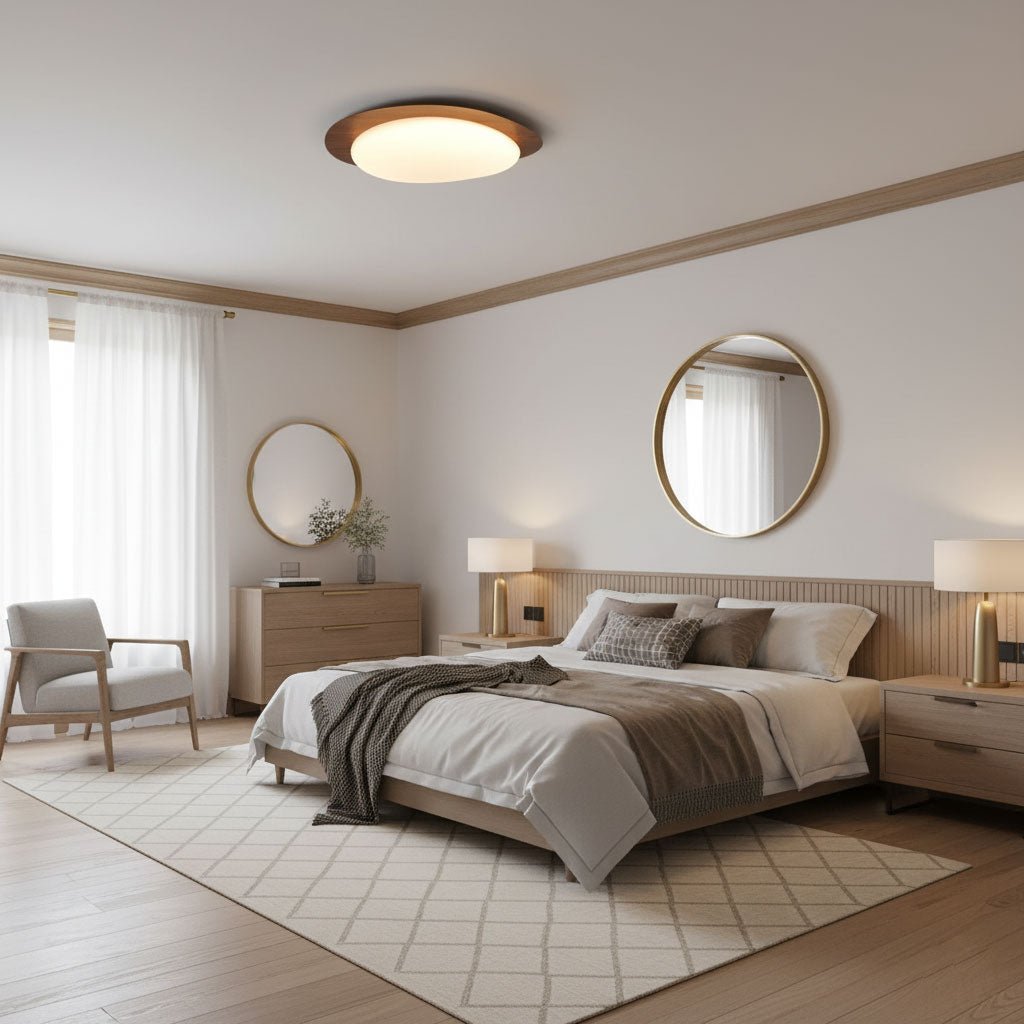 Contemporary Iron Wood-Trim Rim Ceiling Light 1-Light