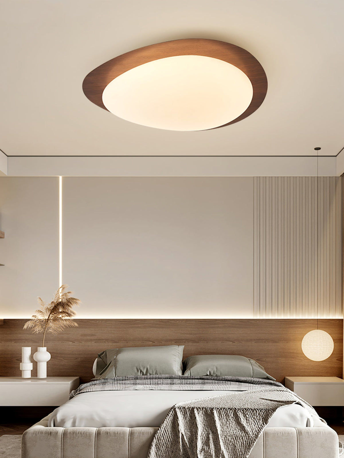 Contemporary Iron Wood-Trim Rim Ceiling Light 1-Light