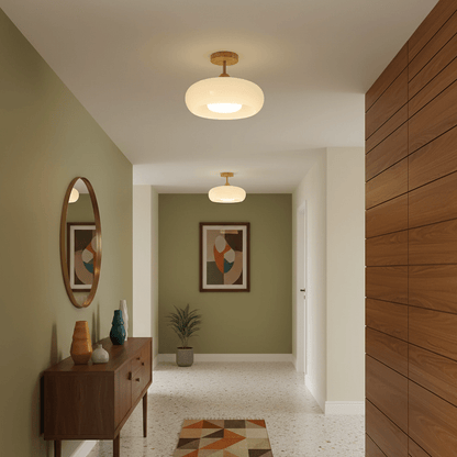 Nordic Wooden Dome Glass LED Semi-Flush Mount Ceiling Light 1-Light
