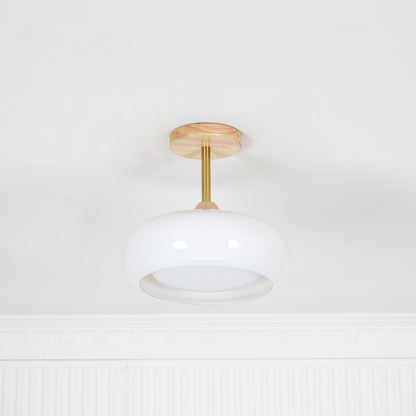 Nordic Wooden Dome Glass LED Semi-Flush Mount Ceiling Light 1-Light