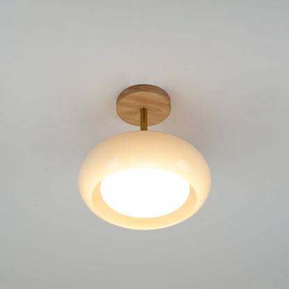 Nordic Wooden Dome Glass LED Semi-Flush Mount Ceiling Light 1-Light