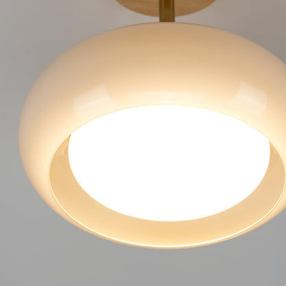 Nordic Wooden Dome Glass LED Semi-Flush Mount Ceiling Light 1-Light