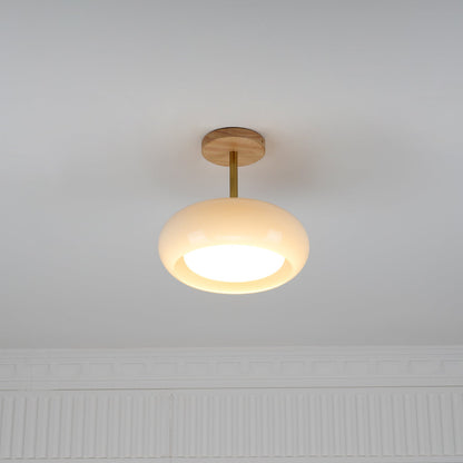 Nordic Wooden Dome Glass LED Semi-Flush Mount Ceiling Light 1-Light