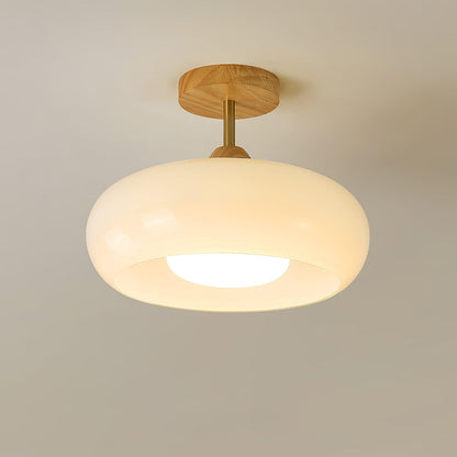 Nordic Wooden Dome Glass LED Semi-Flush Mount Ceiling Light 1-Light