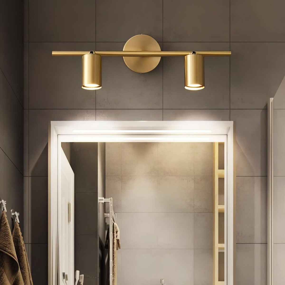 Contemporary Brass Double Cylinder Adjustable Wall Spotlight