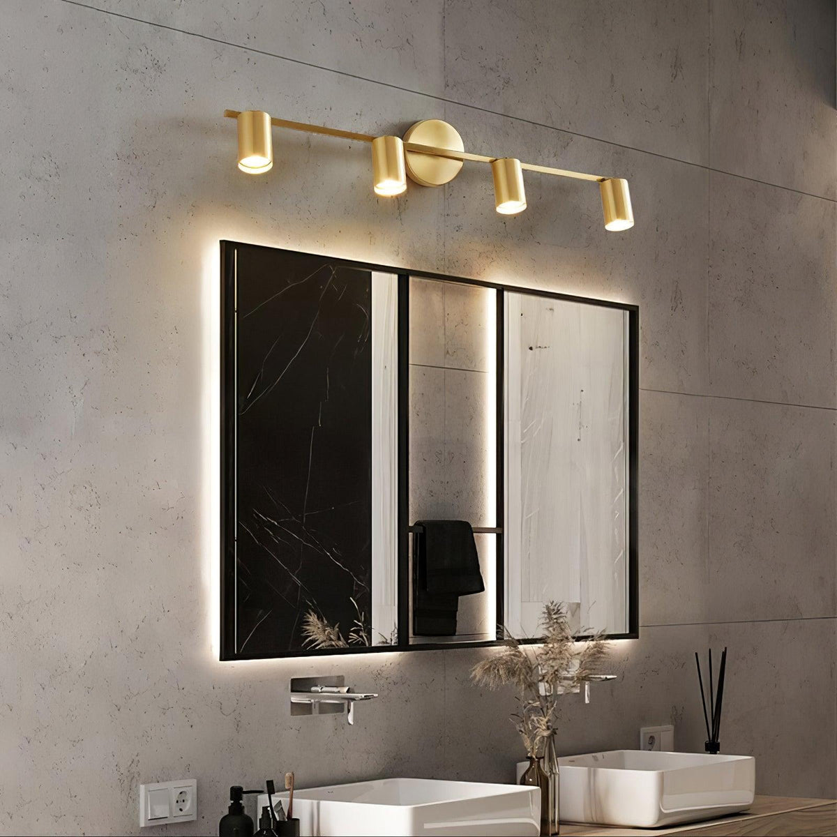 Contemporary Brass Double Cylinder Adjustable Wall Spotlight