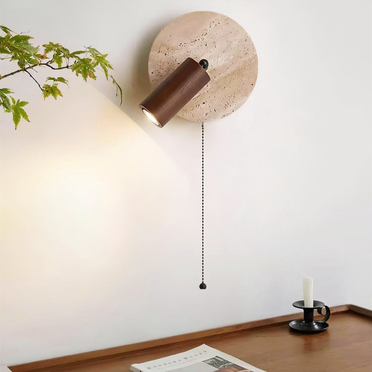 Contemporary Travertine Wood Rotatable Wall Sconce LED 1-Light