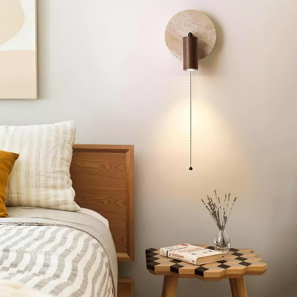 Contemporary Travertine Wood Rotatable Wall Sconce LED 1-Light