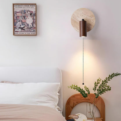 Contemporary Travertine Wood Rotatable Wall Sconce LED 1-Light