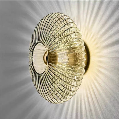 Scandinavian Vintage Ribbed Glass Round LED Wall Sconce | 1-Light