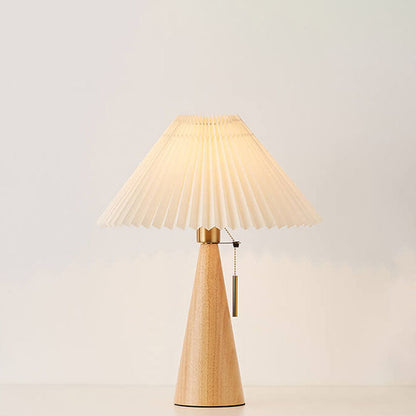 Japandi-Style Minimalist Wooden Pleated Fabric LED Table Lamp 1-Light