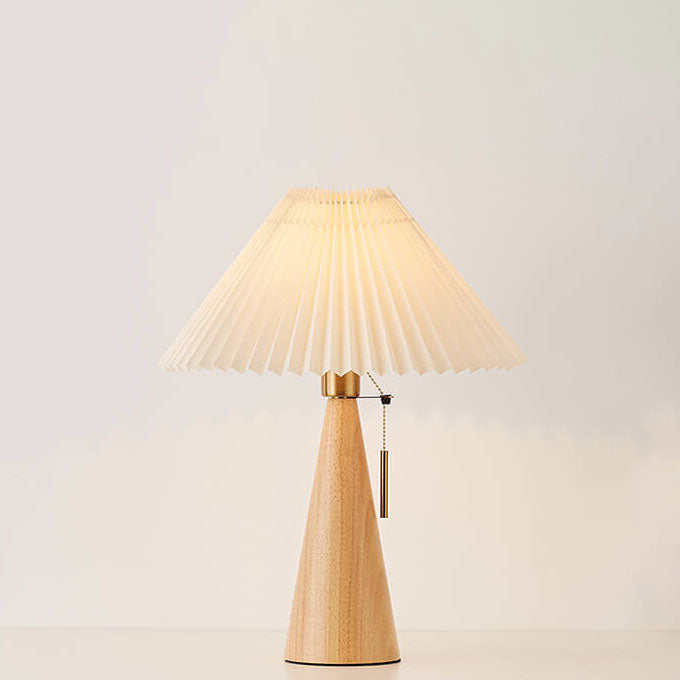 Japandi-Style Minimalist Wooden Pleated Fabric LED Table Lamp 1-Light