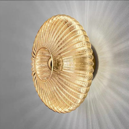 Scandinavian Vintage Ribbed Glass Round LED Wall Sconce | 1-Light