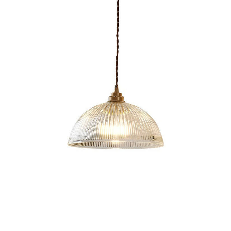 Contemporary Ribbed Clear Glass Dome Pendant Light | 1-Light