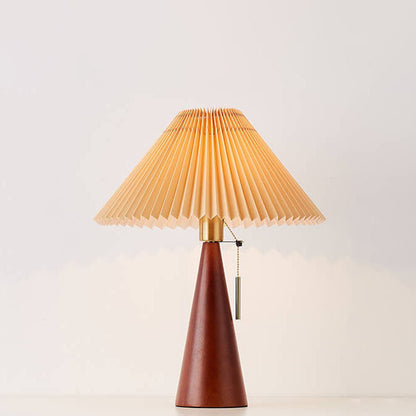 Japandi-Style Minimalist Wooden Pleated Fabric LED Table Lamp 1-Light