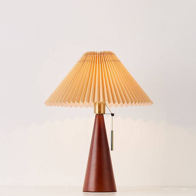 Japandi-Style Minimalist Wooden Pleated Fabric LED Table Lamp 1-Light