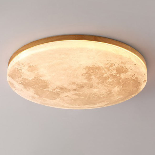 Scandinavian Wood & Pvc Round LED Flush Mount Ceiling Light 1-light