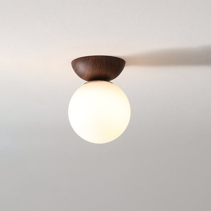 Scandinavian Wood Glass Globe 1-Light Ceiling Light